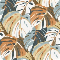 Samara Orange Monstera Leaf Wallpaper