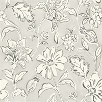 Plumeria Grey Floral Trail Wallpaper
