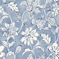 Plumeria Blue Floral Trail Wallpaper