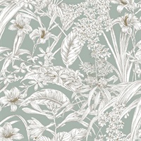 Seamist & Taupe Orchid Conservatory Toile Wallpaper