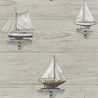 Set Sail Grey Wood Wallpaper
