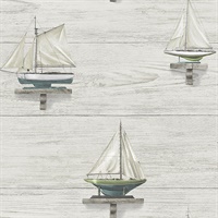 Set Sail White Wood Wallpaper