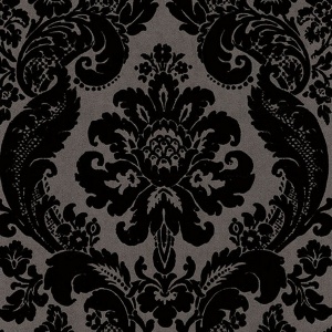 Shadow Blue Flocked Damask Wallpaper
