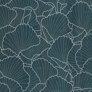 Shell Wood Veneer Navy Metallic Wallpaper