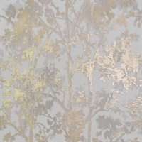 White & Gold Shimmering Foliage Wallpaper