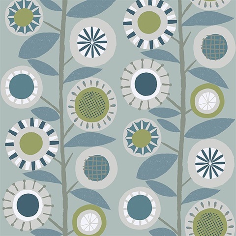 Sisu Light Blue Floral Geometric Wallpaper