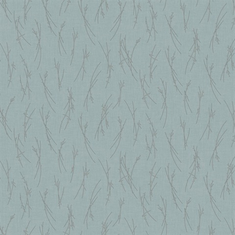 Smokey Blue & Silver Sprigs Wallpaper