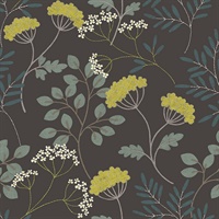 Sorrel Black Botanical Wallpaper