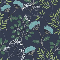 Sorrel Navy Botanical Wallpaper