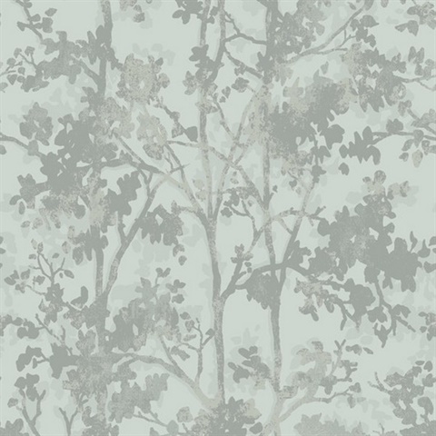 Spa & Silver Shimmering Foliage Wallpaper
