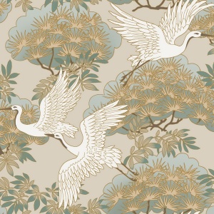 Sprig & Heron Coral Wallpaper