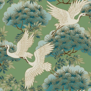 Sprig & Heron Coral Wallpaper