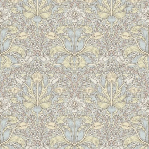 Spring Thicket Dove Tulip Damask Wallpaper