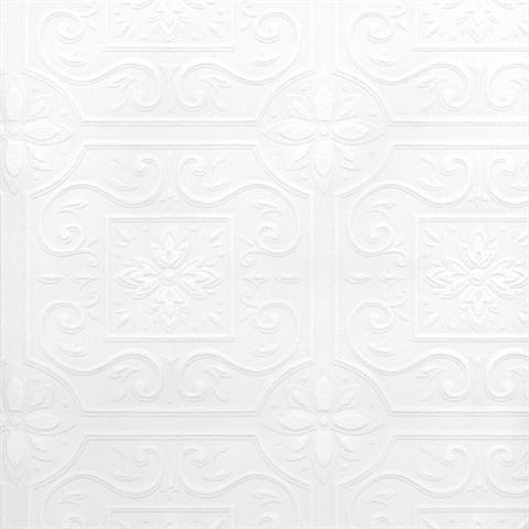 Talavera White Flower Tile Paintable Wallpaper