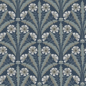 Tap Root Dark Blue Floral Damask Wallpaper
