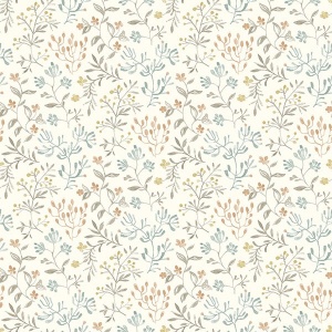 Tarragon Blue Dainty Meadow Wallpaper