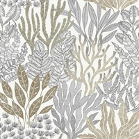 Taupe & Black Coral Leaves Wallpaper