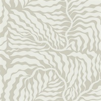 Taupe & White Fern Fronds Wallpaper