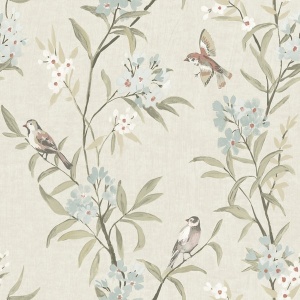 Tea Olive Beige Finch Frolic Wallpaper