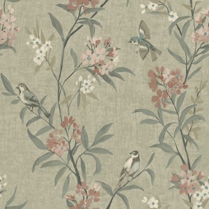 Tea Olive Beige Finch Frolic Wallpaper