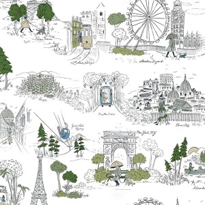 Travel Sketches Blue Globetrotter Premium Peel + Stick Wallpaper