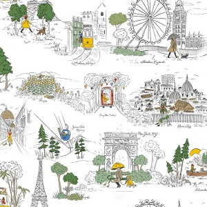 Travel Sketches Blue Globetrotter Premium Peel + Stick Wallpaper