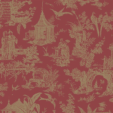 Ume Red Toile Wallpaper