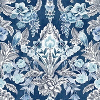 Vera Blue Floral Damask Wallpaper