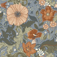 Victoria Blue Floral Nouveau Wallpaper