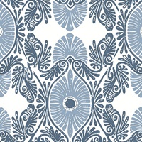 Villa Blue Embellished Ogee Wallpaper