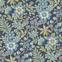 Voysey Navy Floral Wallpaper