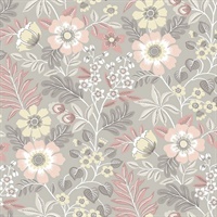 Voysey Pink Floral Wallpaper