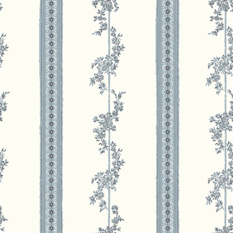 Drottningholm Periwinkle Floral Stripe Wallpaper