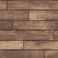 Weathered Brown Nailhead Plank Wallpaper