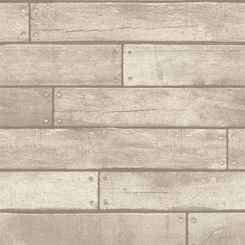 Weathered Grey Nailhead Plank Wallpaper
