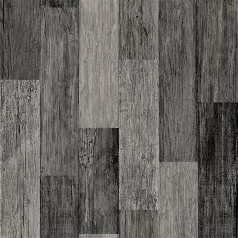 Weathered Wood Plank Black P & S Wallpaper
