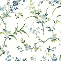 White & Blue Blossom Branches Wallpaper