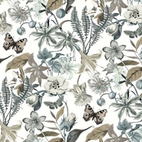 White & Blue Butterfly House Wallpaper