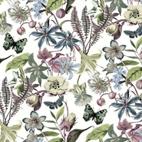 White & Fuchsia Butterfly House Wallpaper