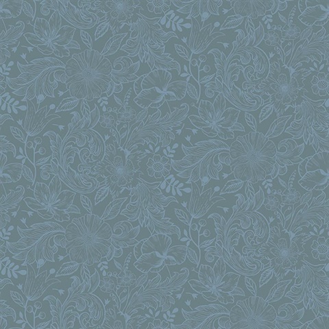 Wilma Blue Floral Block Print Wallpaper