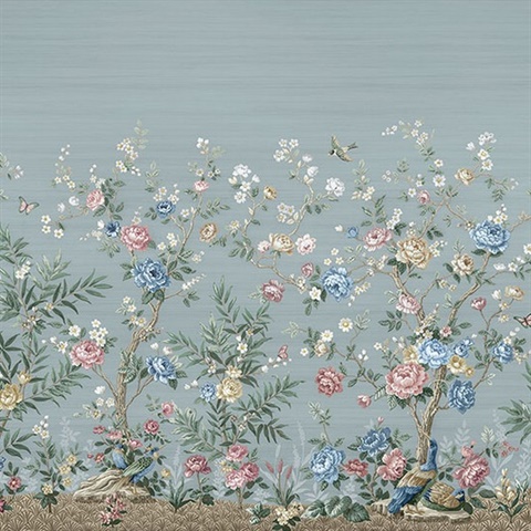 Winter Chinoiserie Robin's Egg Blue Wall Mural