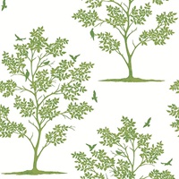 Woodland Green Trees & Birds Wallpaper
