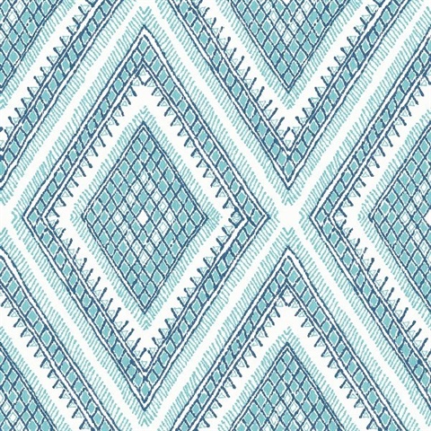 Zaya Blue Tribal Diamonds Wallpaper