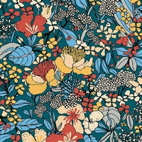 Zetta Blue Floral Riot Wallpaper